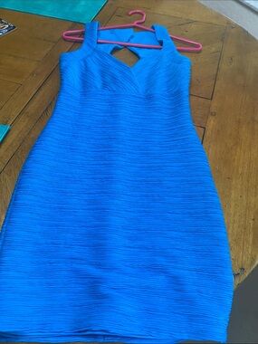G by Guess Teal Textured V-Neck Bodycon Mini Dress
